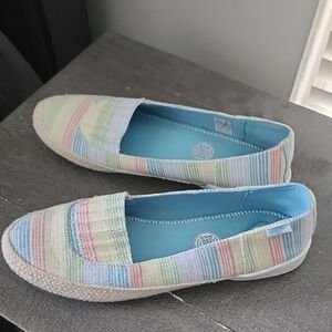 Rocket Dog Pastel Multi-Stripe Slip-On Flats with Blue Lining